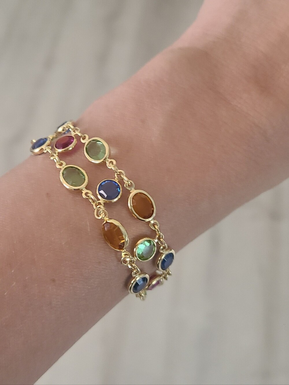 Swarovski Gold Toned Bezel Bracelet Blue,Orange,Green,Pink Crystals-Like New